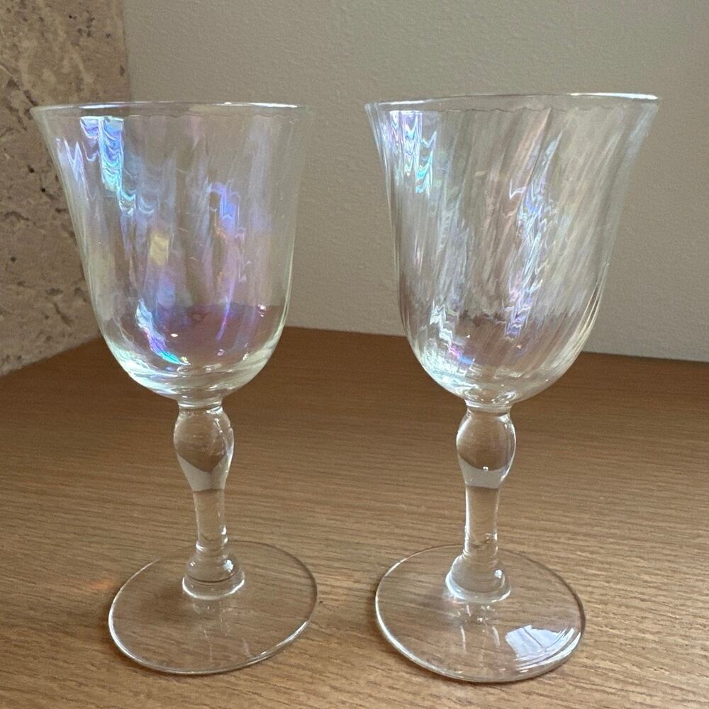Vintage Art Deco Iridescent Aperitif Sherry Wine Glasses Set of 2 - 1960’s